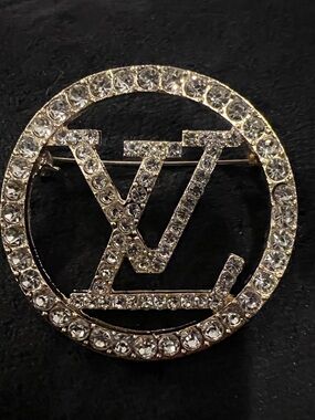 Louis Vuitton Gold-Tone Brooch with Clear Crystals